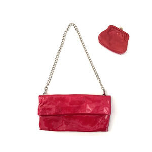 Dooney & Bourke Foldover Clutch Bag Fuchsia Pink Patent Leather Chain Strap NEW